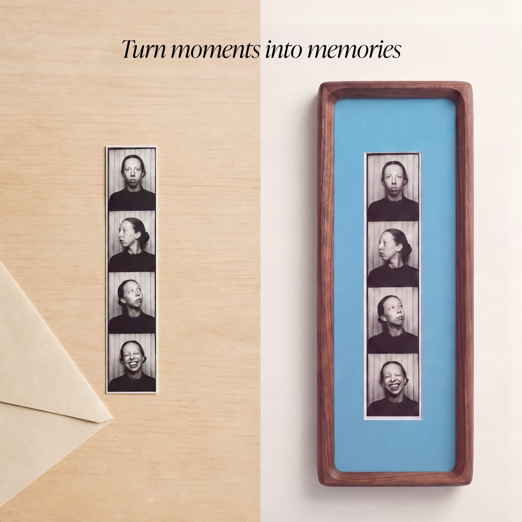 Walnut Photobooth Frame - Blue Mount
